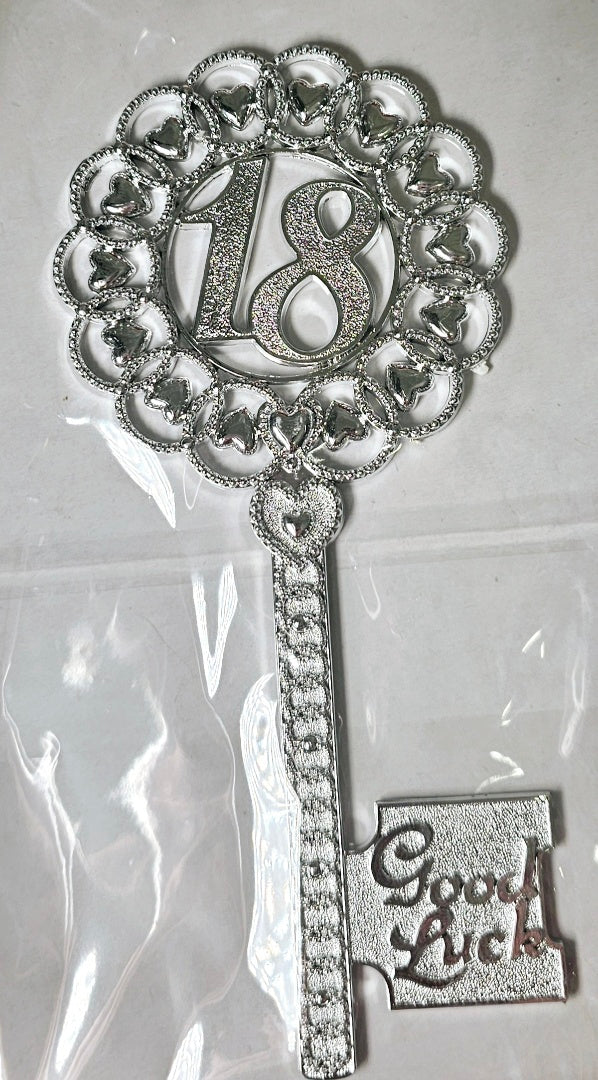 Fancy Silver Heart Key 18th Embellishment