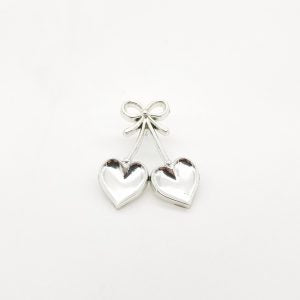 Double Cherry Heart with Bow Silver Embellishment